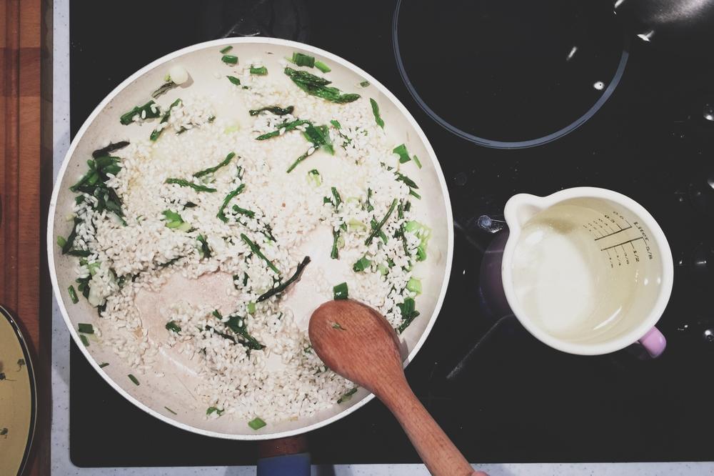 Wild Asparagus Risotto Preparation
