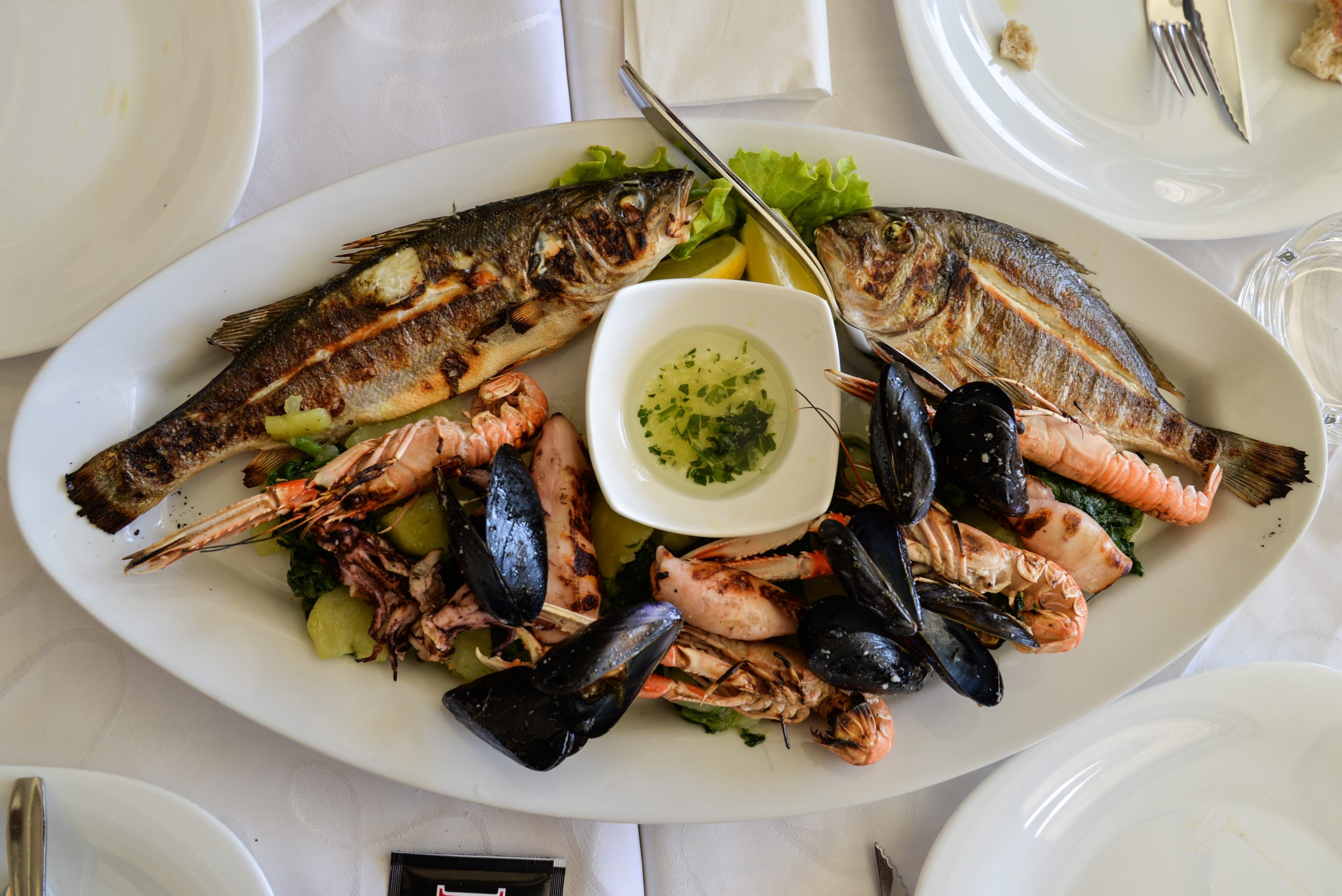 Sea food meal in a plate