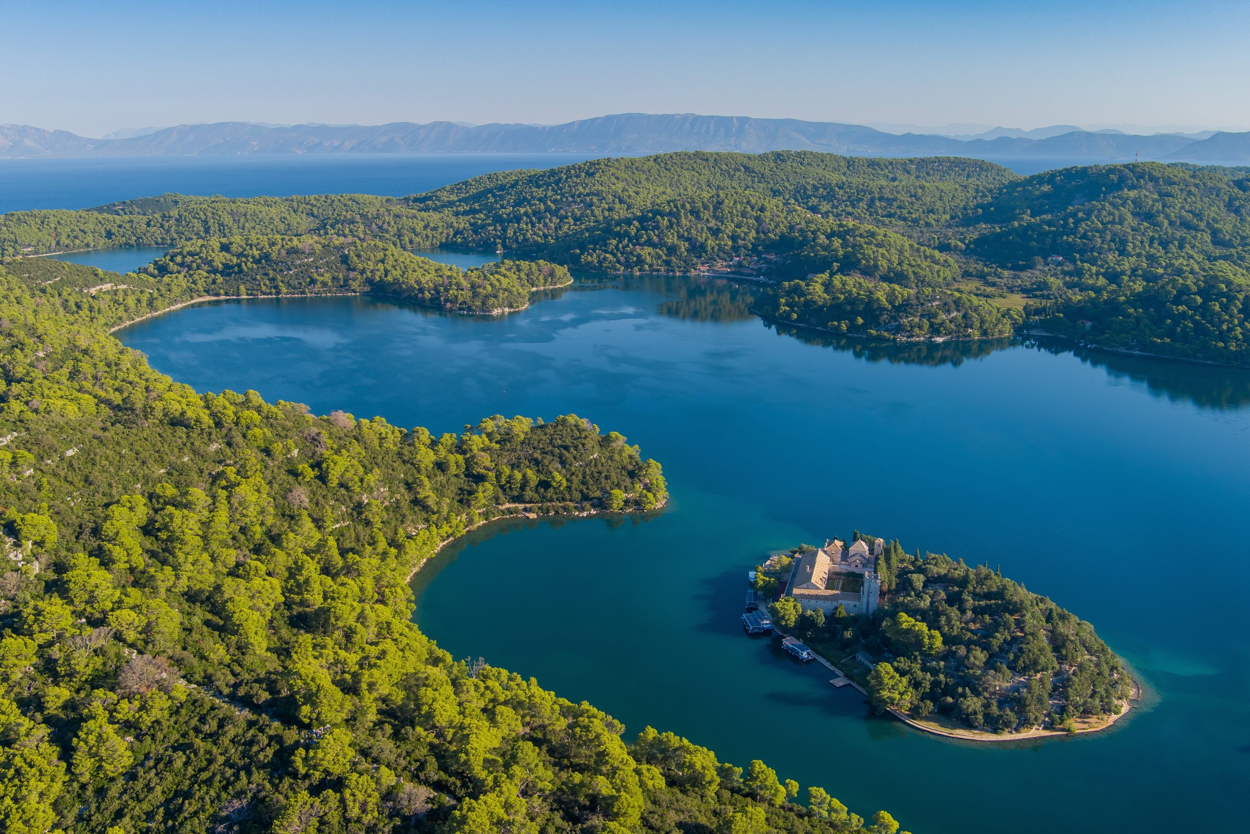  Aerial view of Saint Mary's Island in Mljet National Park