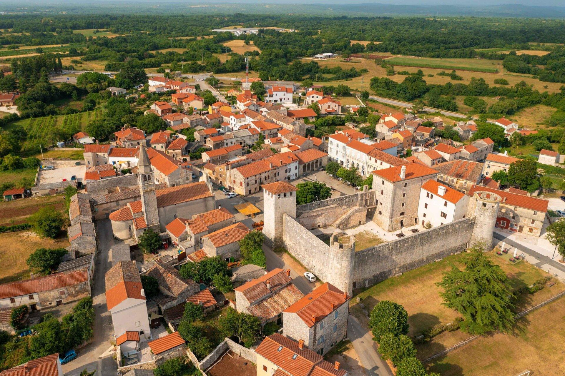 Aerial view of Svetvinčenat, town in Istria