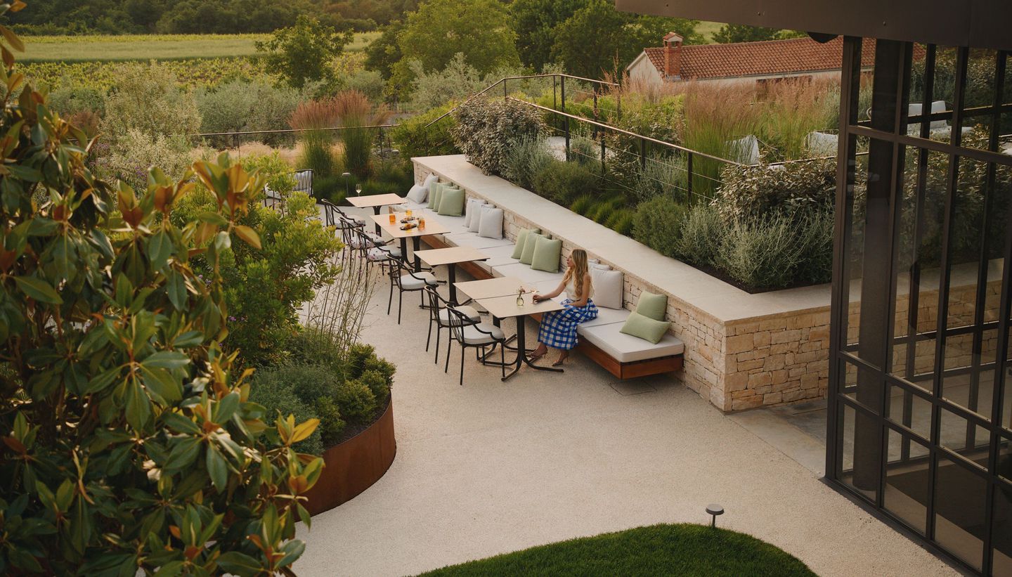 Terraced outdoor seating at a Radovan Winery near Poreč.