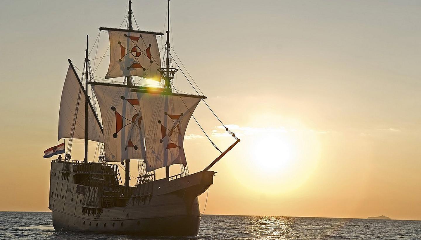 Sailing boat at sunset on the Adriatic sea