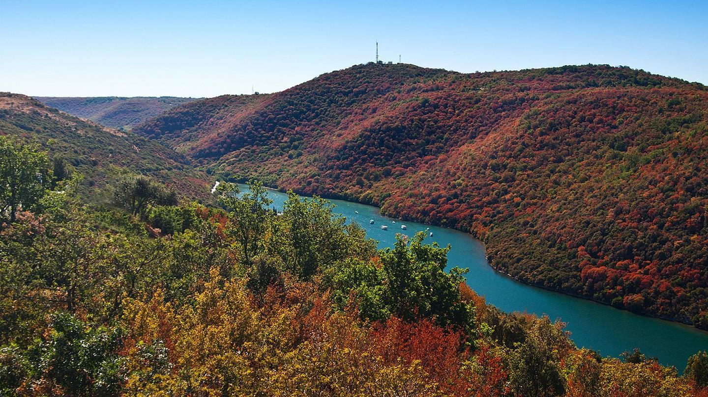 Zračni pogled na Limski zaljev sa strmim liticama i dubokim plavim morem