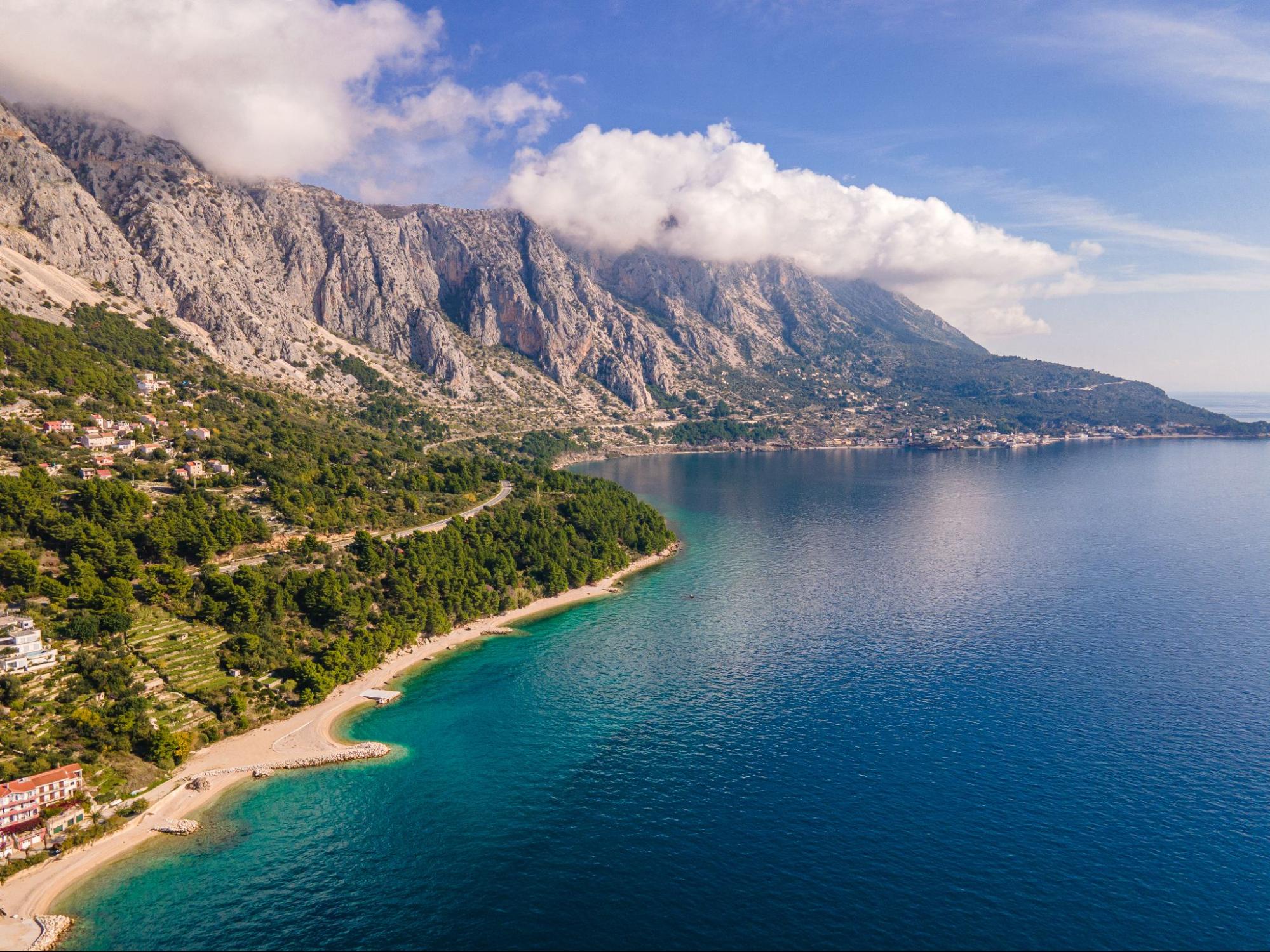 Coastal landscape and steep mountain slopes in Biokovo Nature Park