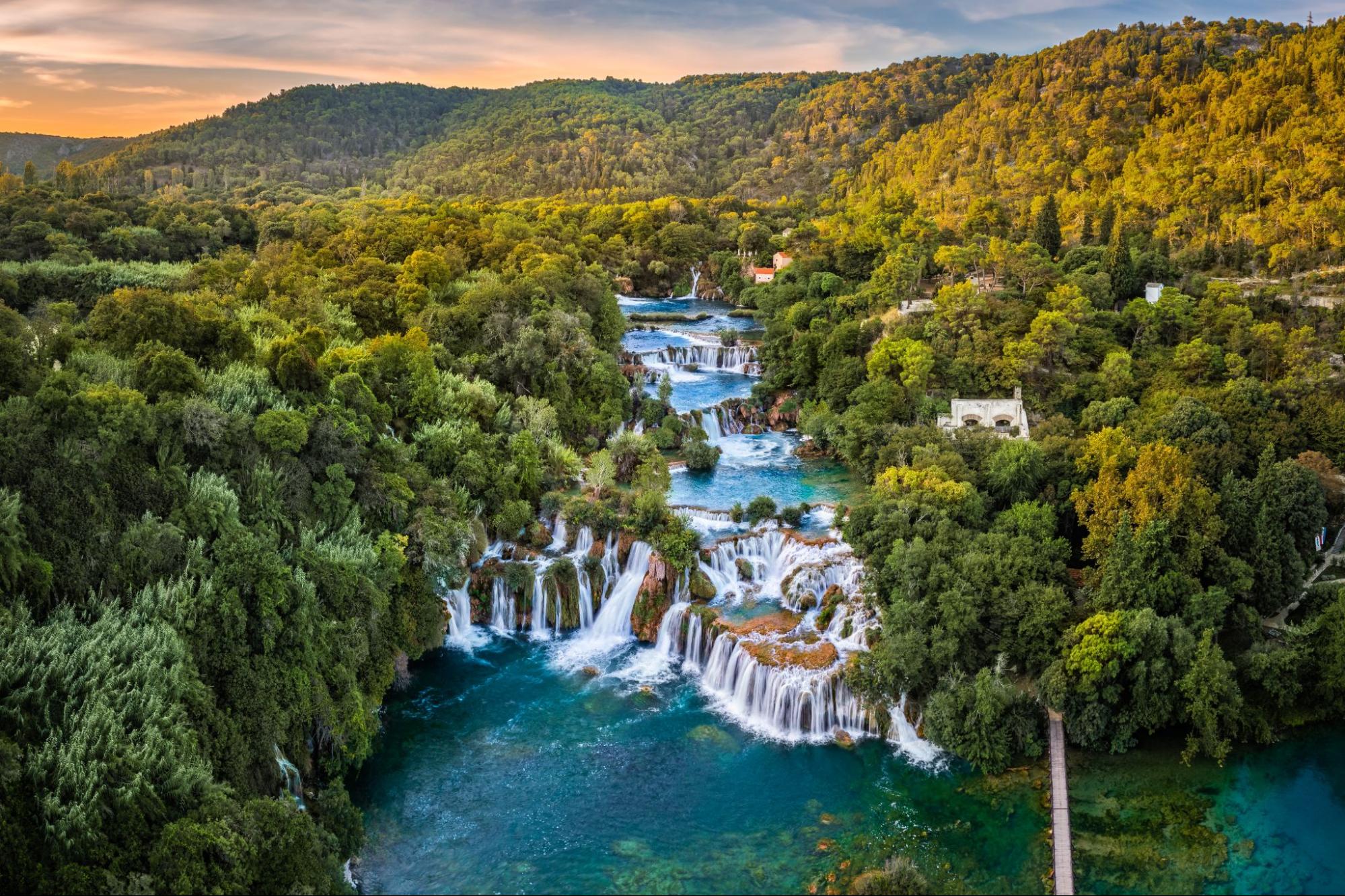 Waterfalls and emerald pools at Krka National Park in Dalmatia