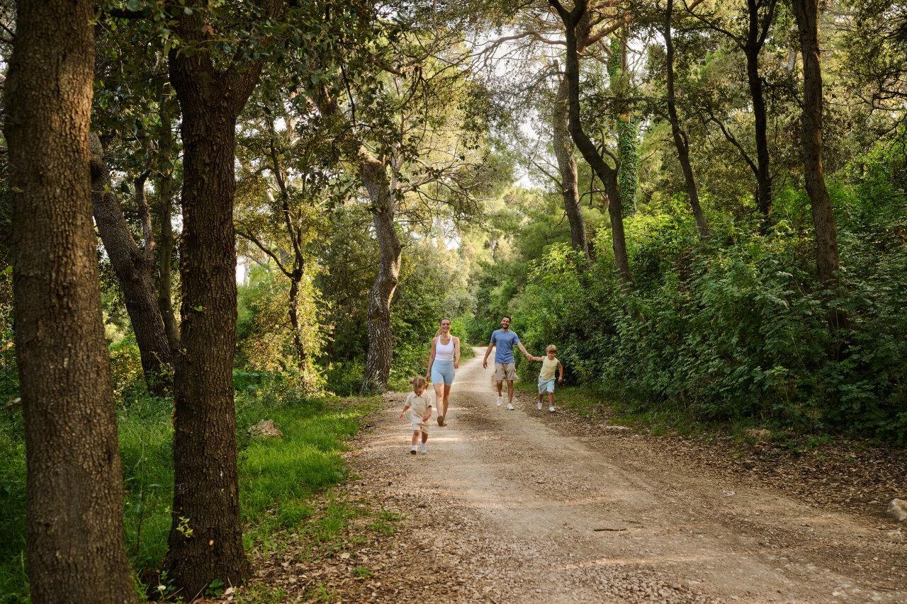 Eine Familienwanderung auf dem bewaldeten Capo-Fronte-Weg auf der Insel Rab