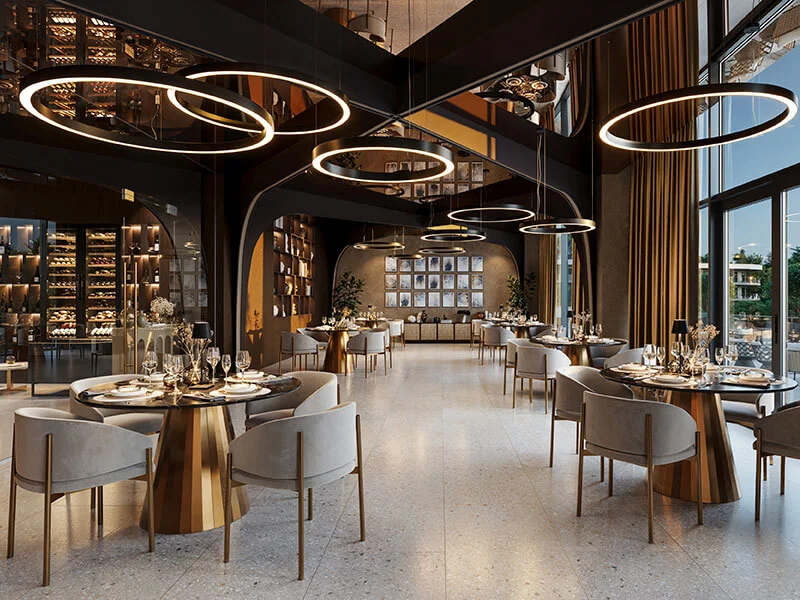 Elegantes Fine-Dining-Restaurant im Pical Resort mit einem gro&szlig;z&uuml;gigen, zeitgem&auml;&szlig;en Interieur. 