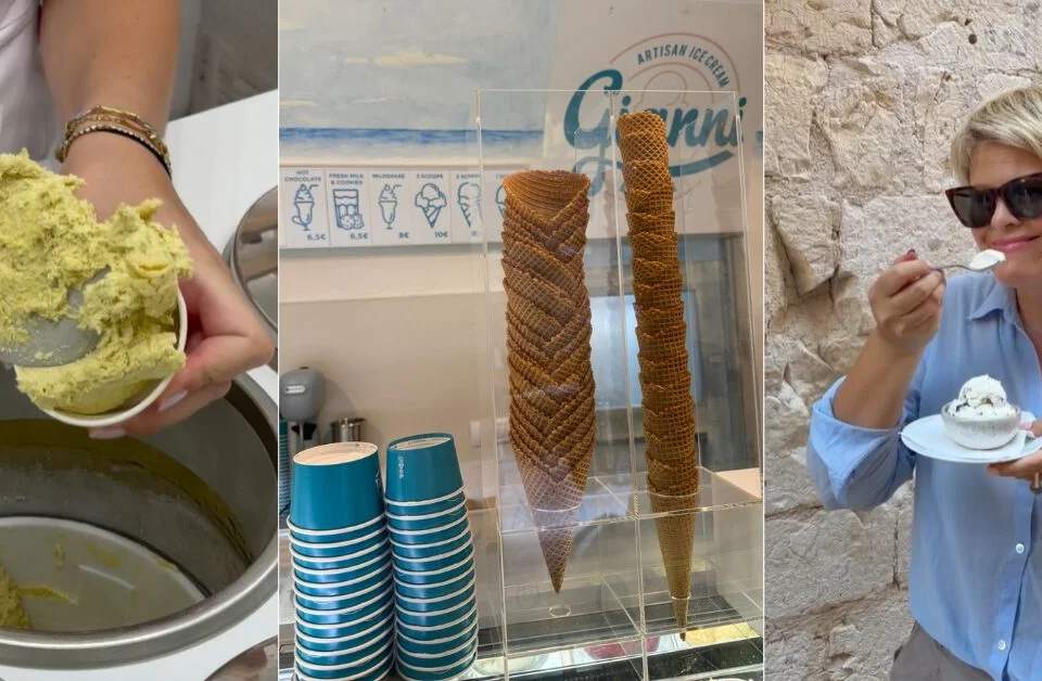 A collage from an ice cream tour of Dubrovnik, featuring artisan ice cream, cones and tastings in the Old Town.