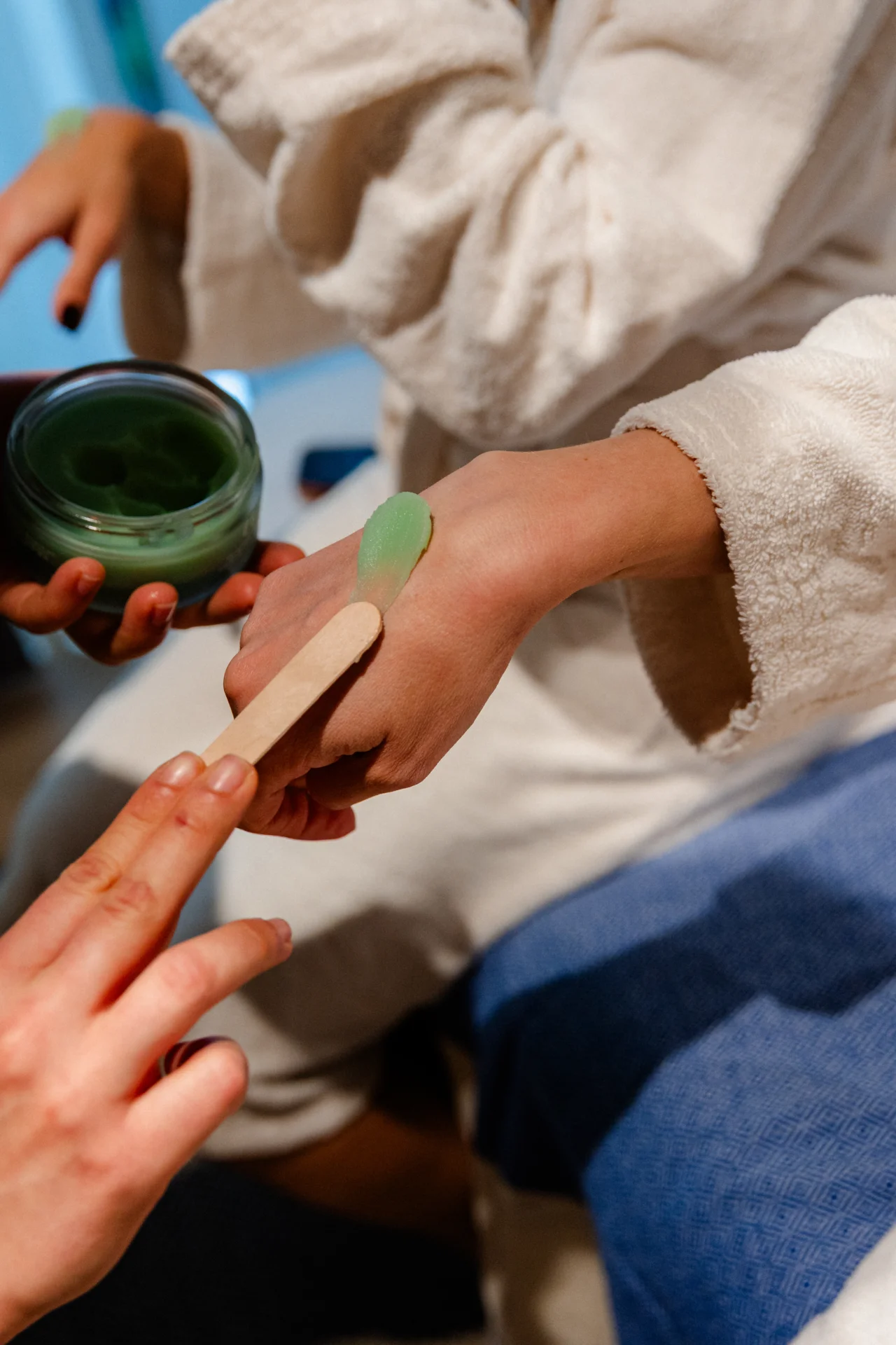 ESPA skincare product being applied during a consultation.