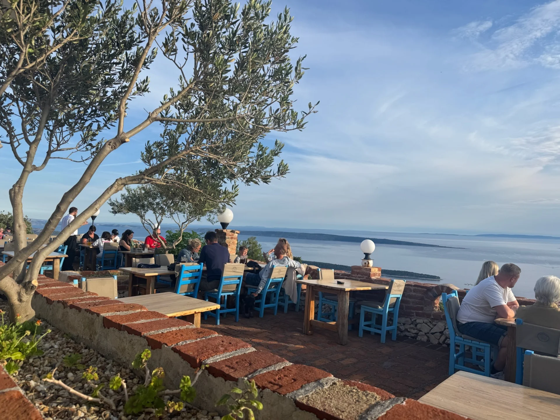 Restaurant Kamenjak terrace on Rab with views of the sea and islands.