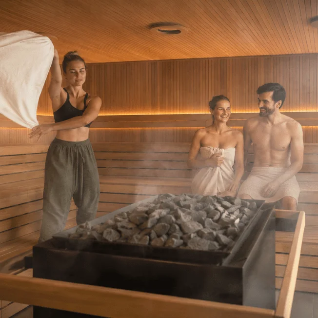 AI-generated image of two people in Sauna