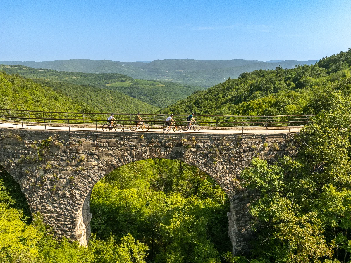 Cyclist riding along the Parenzana trail next to Pical Resort 5*in Poreč.