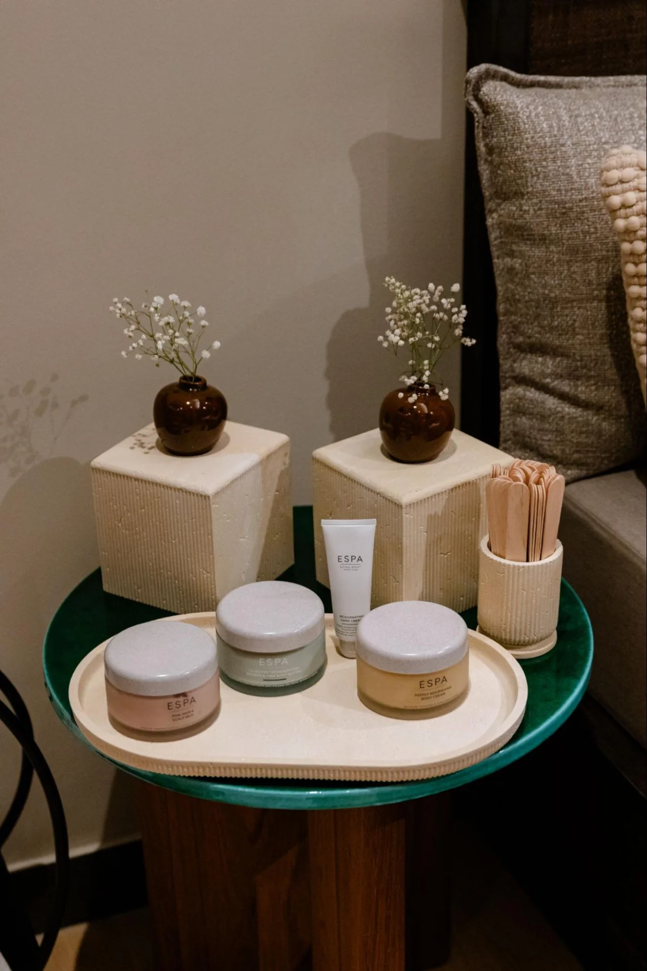 ESPA skincare products displayed at the Alchemy Bar at ESPA at Pical.