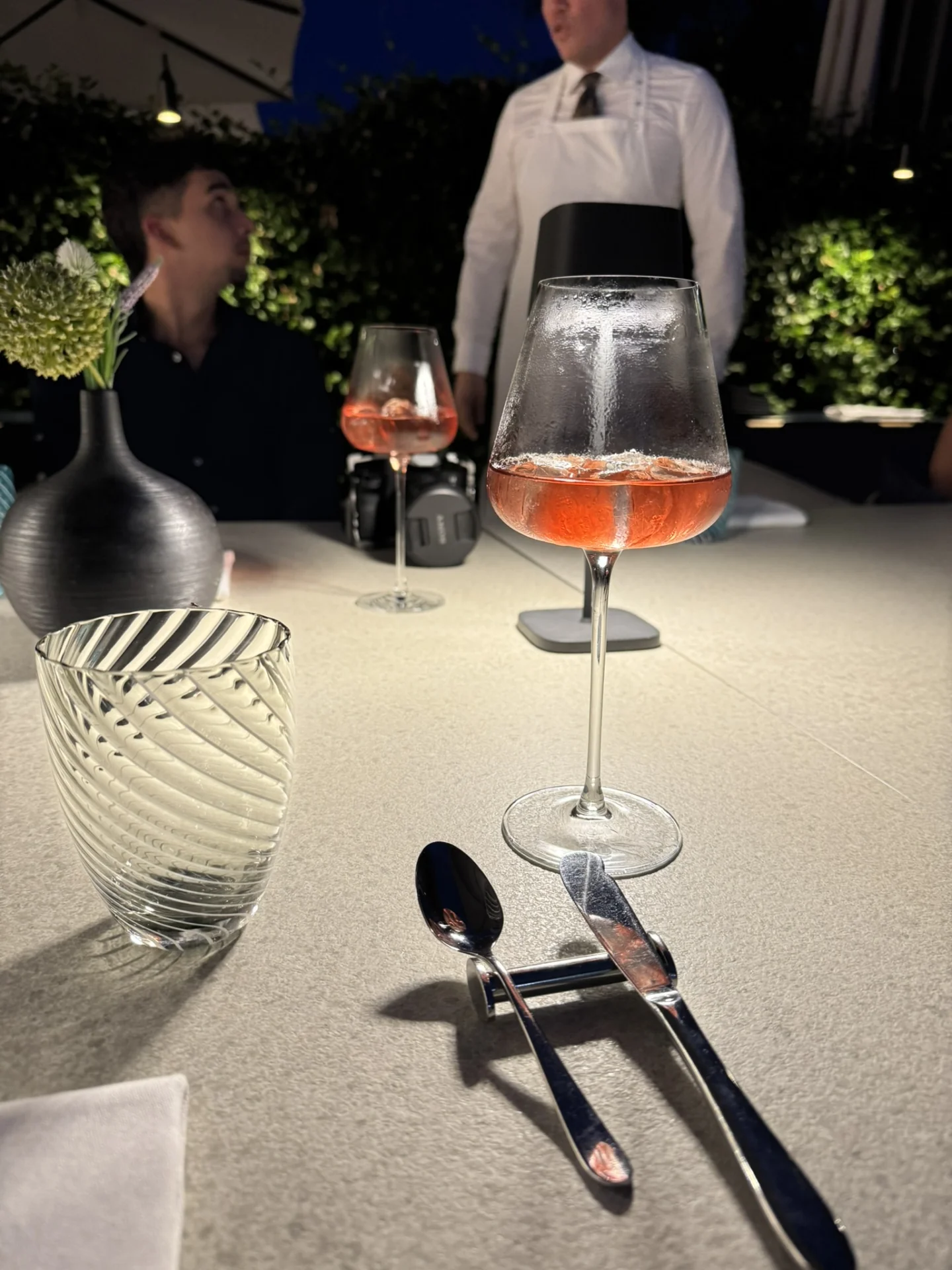 Welcome drinks served at the table at Spinnaker Restaurant in Poreč.
