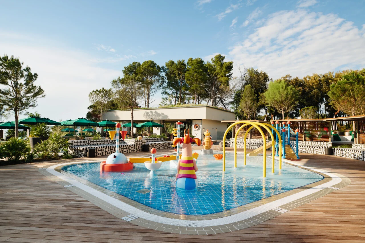 Children's swimming pool with water attractions and slides at Pical Resort 5* in Poreč.