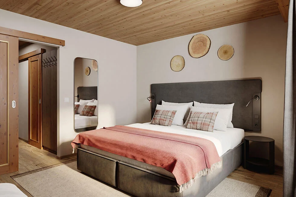 Renovated guest room and refreshed lobby at Valamar Obertauern Hotel for the 2026/27 winter season.